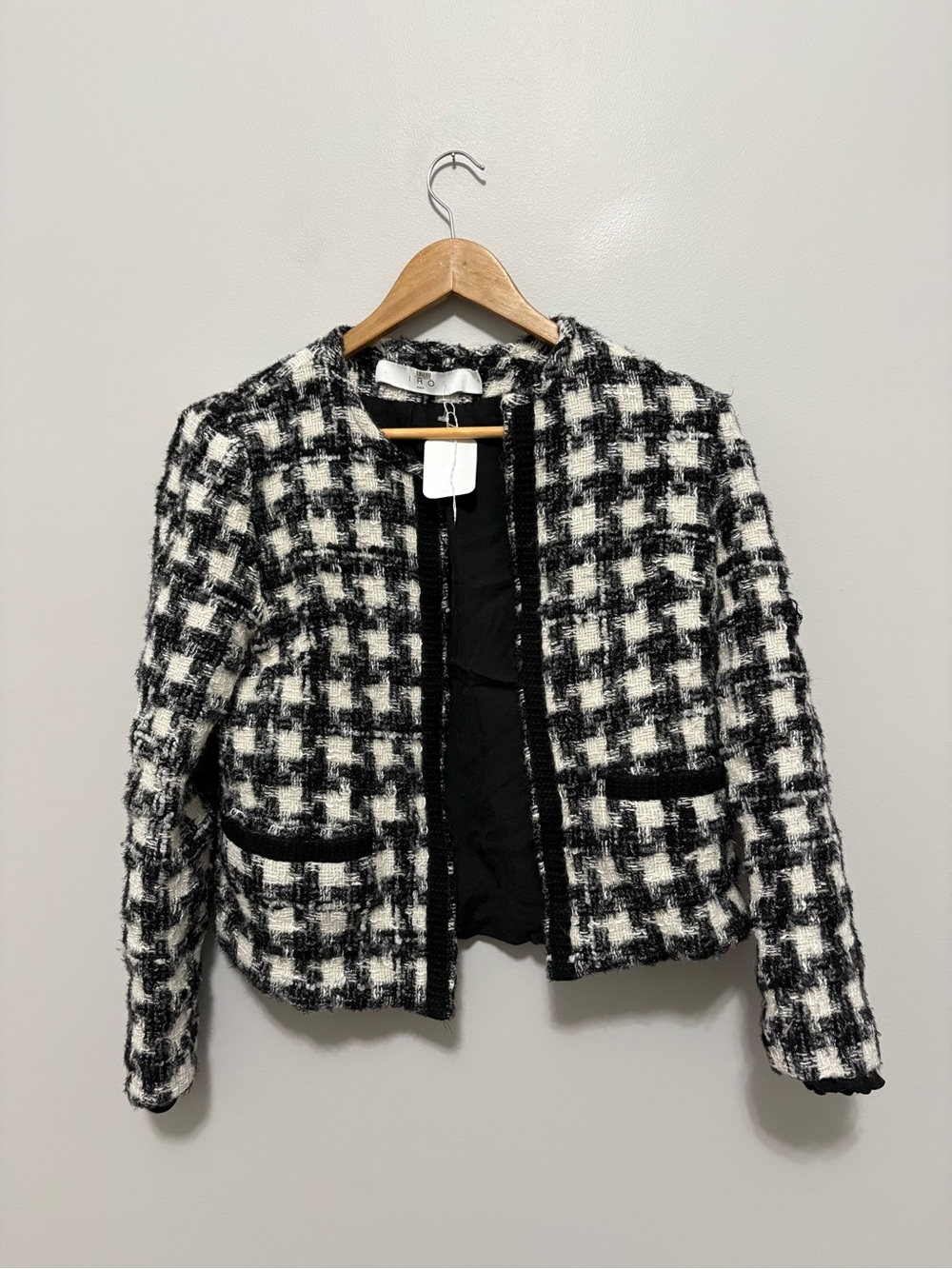 Iro Paris Old Money Luxury Tweed Houndstooth Collarless Pelipa Blazer